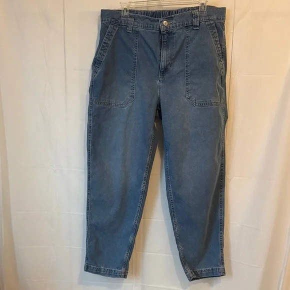 Old Navy OG Chino Pants Womens Large High Rise Ankle Casual Elastic Waist Denim - Picture 1 of 11